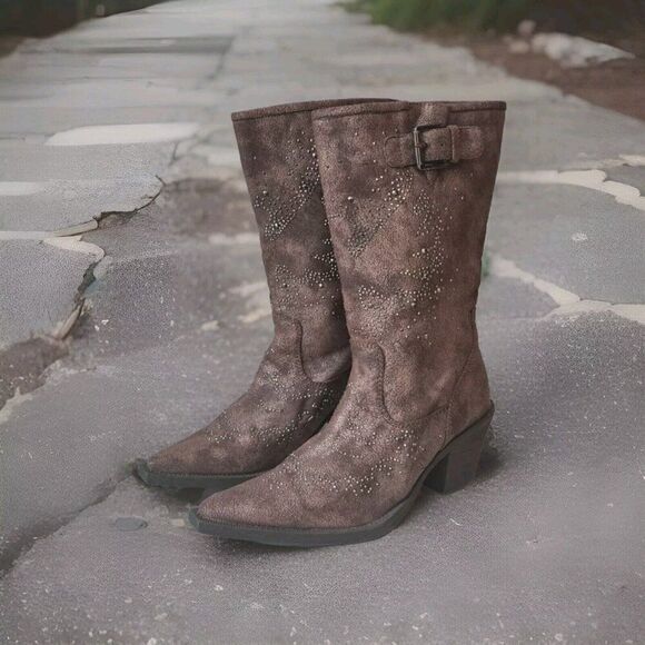 Roper Brown Cowboy Boots  Snip Toe Pull On Faux Leather Bling Women's Size 6 - Picture 3 of 7